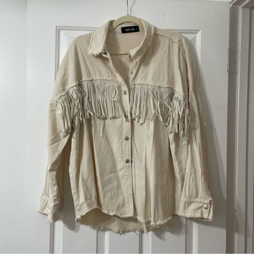 Fab’rik Cream Fringe Denim skirt Jacket
